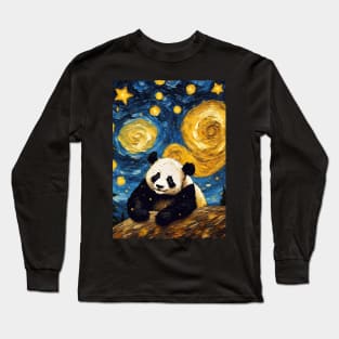 Adorable Panda Animal Painting in a Van Gogh Starry Night Art Style Long Sleeve T-Shirt